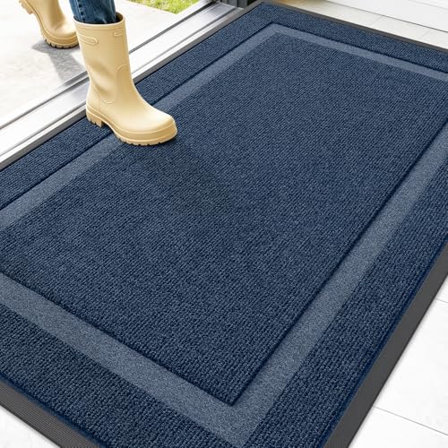 OLANLY Front Door Mat Indoor Outdoor Entrance, Waterproof All-Season, All-Weather Doormat, Sturdy Natural Rubber, Fade Resistant, Low Profile, Easy Clean Patio Porch Entryway Mat, 47x32, Blue - color: Blue, size: 47" x 32"