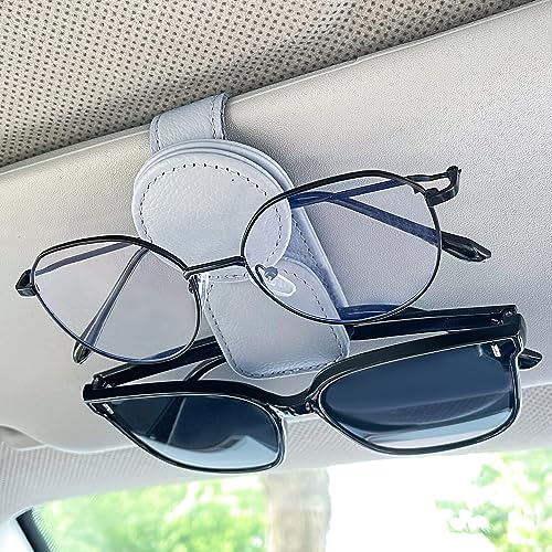KIWEN Sunglasses Holder for Car Visor, Magnetic Leather Sunglass Eyeglass Hanger Clip for Car Sun Visor Accessories (1, Gray) - color: gray, size: 1 Pack