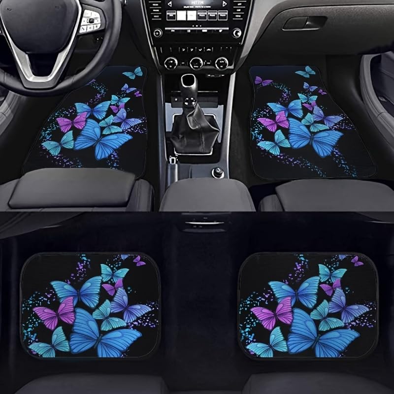 Butterfly Printing Car Floor Mats,Black Carpet Floor Mats with Heel Pad for Cute Women Girl, Universal Fit for Suvs,Sedans,Trucks,Cars, Set of 4 (Butterfly Style 1) - style: Butterfly style 1