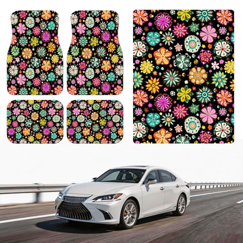 Automotive Floor Mats 5 Pcs, Universal Car Floor Mats,Floral Car Mats, Flower Car Accessory for SUVs/Sedan/Wagons, Durable Protective Mat, Trunk Liner for Families/Travel Enthusiasts - style: Bundle10