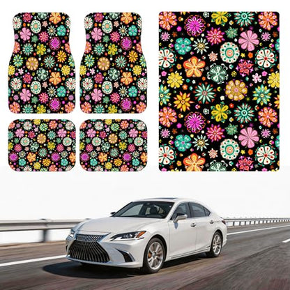 Automotive Floor Mats 5 Pcs, Universal Car Floor Mats,Floral Car Mats, Flower Car Accessory for SUVs/Sedan/Wagons, Durable Protective Mat, Trunk Liner for Families/Travel Enthusiasts - style: Bundle10