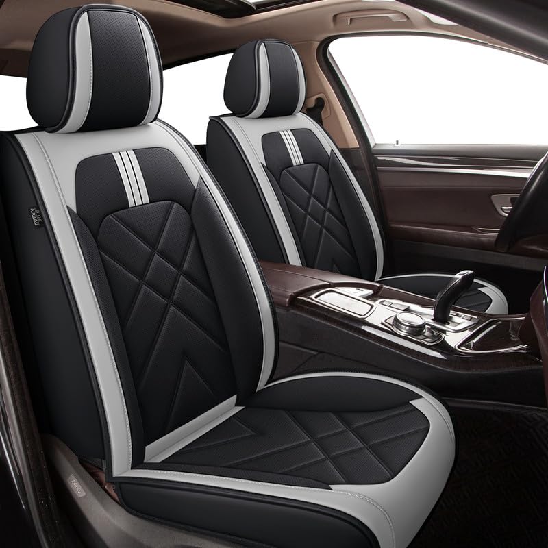 Full Set 5 Seats Custom Fit Faux Leather Seat Covers for Nissan Frontier 2007-2026, Airbag Compatible, Black & Gray - color: #068 Black&light Gray, size: 5 Seats