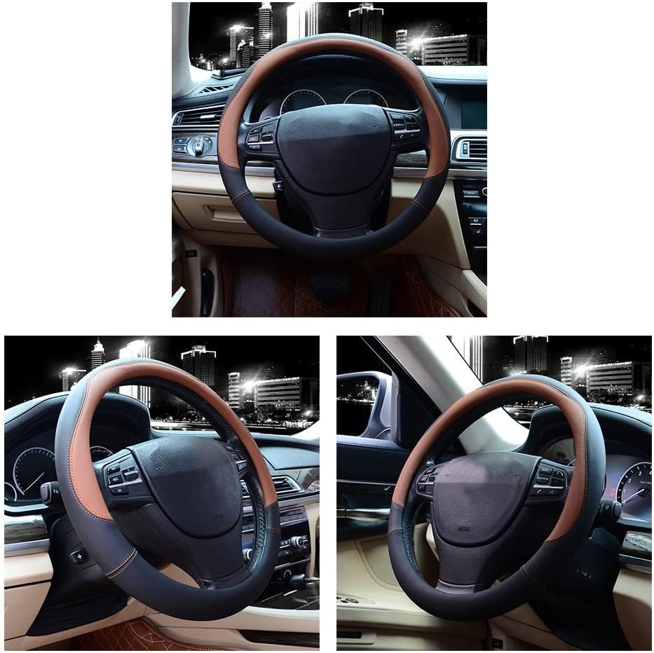 Valleycomfy Microfiber Leather Steering Wheel Covers Universal 15 inch (Brown - color: Brown, size: Medium(Standard) Size[14.5"-15"]