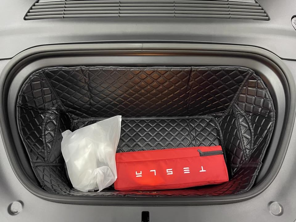 Compatible with Tesla Model Y 2020-2025 Frunk Mats Front Trunk Mat Frunk Organizer Leather All-Weather Full Coverage - color: Black with Black Stitching, size: 2020-2025 Front Trunk Mat