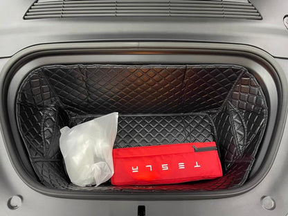 Compatible with Tesla Model Y 2020-2025 Frunk Mats Front Trunk Mat Frunk Organizer Leather All-Weather Full Coverage - color: Black with Black Stitching, size: 2020-2025 Front Trunk Mat