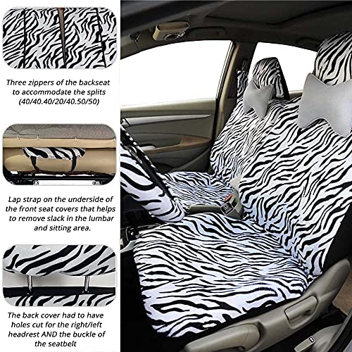 AUTOFAN Zebra Car Seat Covers for Full Set with 2 Seat Belt Pads & Universal 15 Inch Steering Wheel Cover Fit for Cars, Trucks, SUV, or Van - color: animal zebra