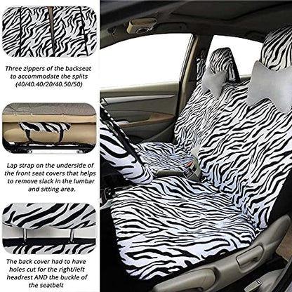 AUTOFAN Zebra Car Seat Covers for Full Set with 2 Seat Belt Pads & Universal 15 Inch Steering Wheel Cover Fit for Cars, Trucks, SUV, or Van - color: animal zebra