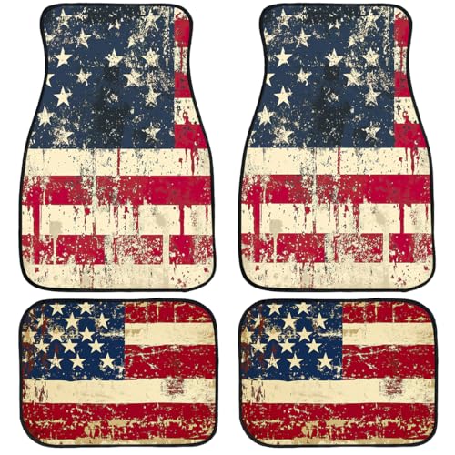 American Flag Car Floor Mats Set of 4 Star Vintage Striped Texture Splash Ink Automotive Car Floor Carpets Non-Slip Auto Car Accessories Universal Fit Car Accessories for Truck - color: American Flag