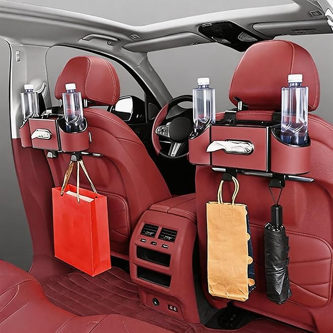 Back Seat Car Organizer,4 in 1 Multifunctional Car Back Seat Storage Box with Drink Cup Holder Tissue Box, for Hold Phone,Snacks, Drinks, Handbag-Red - color: Red
