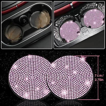 NBTEPEM 27-Piece Bling Car Accessories Set - Universal Fit Steering Wheel Covers, License Plate Frames, Phone Holder, Car Fast Charger, Coasters (Pink) - color: Pink Diamond