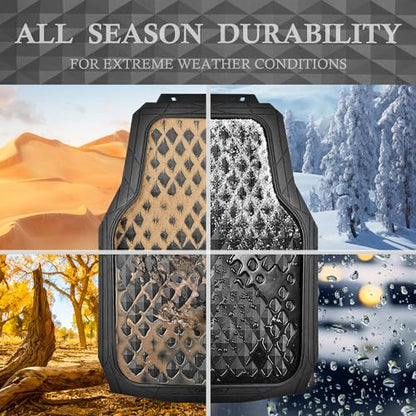 CAR PASS Heavy Duty Rubber Black Car Floor Mats & Cargo Liners, Deep Dish All-Weather Trunk Mats Durable Anti-Slip 3D Rhombus Waterproof Trim to Fit Liner Universal Fit Auto,Sedan,SUV,Truck, Black - color: black with cargo liner