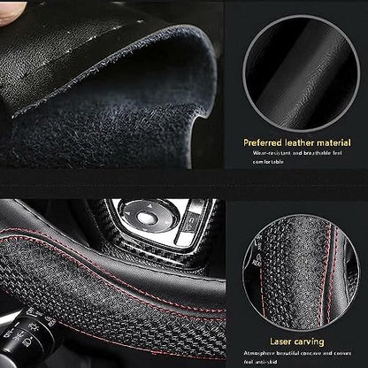Leather - Car Steering Wheel Cover 15 inch Universal Fit Microfiber Steering Wheel Cover Anti-Slip, Soft, Breathable, Full Surround Car Wheel Cover (Red) - color: Red