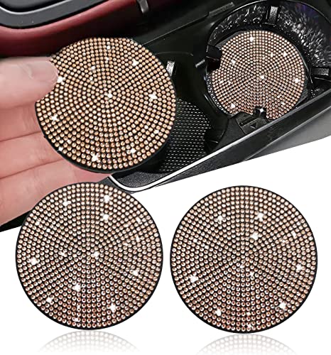 NBTEPEM 2pcs Bling Car Cup Holder Coaster, 2.75 inch Anti-Slip Shockproof Universal Fashion Car Coasters Insert Bling Crystal Rhinestone Automotive Interior Accessories for Women (2 pcs, Champagne) - color: Champagne, size: 2 pcs