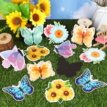 JSRQT 6 Pairs Decorative Screen Door Magnets,Double Sided Decals Stickers,Magnetic Patio Sliding Screen Door Bird Strike Protector,Butterfly Flowers Designs
