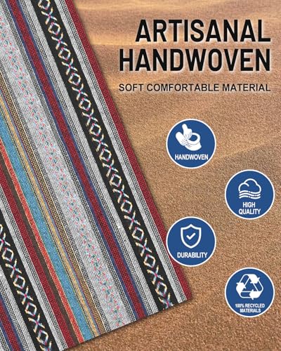 Baja Saddle Blanket Car Seat Covers Front Set with Seat Belt Pads, Washable Breathable Striped Woven Cloth Seat Covers for Cars, SUV, Truck, Airbag Compatible(Red)