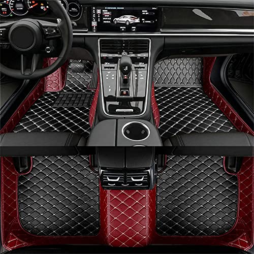 All-Weather car Floor Mats-Suitable for 98% of car Models Watherproof Leather car Floor mat (Wine red and Black Beige) - color: Wine red and black beige