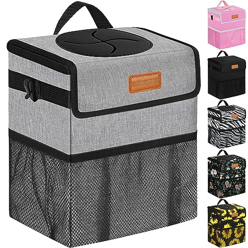 ELONGRIVER Car Trash Can Bin for Back Seat Leak Proof, Cute Car Trash Bag Hanging, Vehicle Trash Can for SUV Truck Van, Automotive Garbage Cans Front Seat Grey - color: Grey, size: 2 Gallons