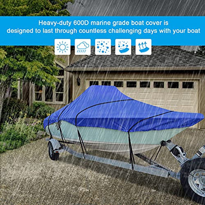 iCOVER Center Console Boat Cover, 600D Heavy Duty Marine Grade Waterproof Tear Resistant Boat Covers, Fits Boats 17'-19' Long Beam Width up to 102", Trailerable Boat Cover with Support Pole, Blue