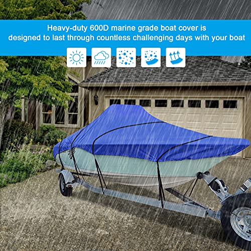 iCOVER Center Console Boat Cover, 600D Heavy Duty Marine Grade Waterproof Tear Resistant Boat Covers, Fits Boats 20'-22' Long Beam Width up to 106", Trailerable Boat Cover with Support Pole, Blue - color: Blue, size: 20ft-22ft long and beam width up to 10