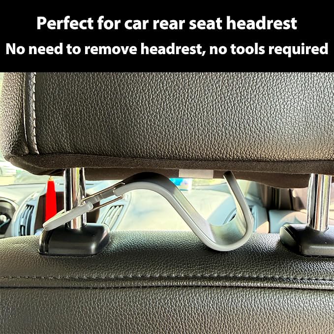 4-Pack 360° Rotating Car Seat Headrest Hook 4 Pack Hanger Universal Vehicle Car Storage Organizer for Handbag Purse Coat with Clip Gray - color: Gray
