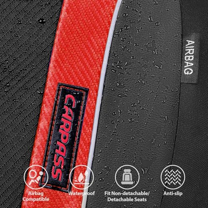CAR PASS Sporty High Back 3D Oxford Waterproof Car Seat Cover Two Front, Universal Carbon Fiber Leather Bucket Seat Cover All Weather, Airbag Compatible Fit Sports Car SUV Sedan Truck Black Red - color: Black Red