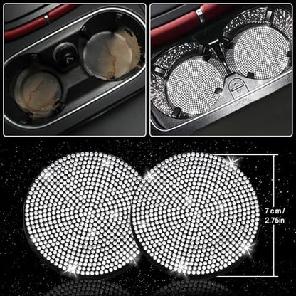 NBTEPEM 27 PCs Bling Car Accessories Set for Women, Steering Wheel Covers Universal Fit 15 Inch, Bling License Plate Frame, Bling Phone Holder, Bling Car Coasters (Silver Diamond) - color: Silver Diamond