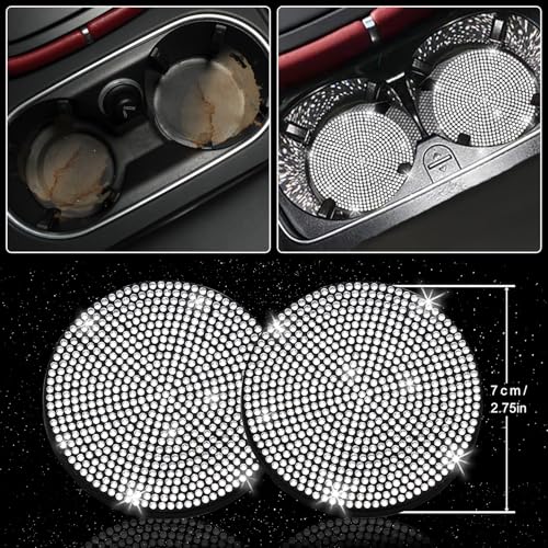 NBTEPEM 27 PCs Bling Car Accessories Set for Women, Steering Wheel Covers Universal Fit 15 Inch, Bling License Plate Frame, Bling Phone Holder, Bling Car Coasters (Silver Diamond) - color: Silver Diamond