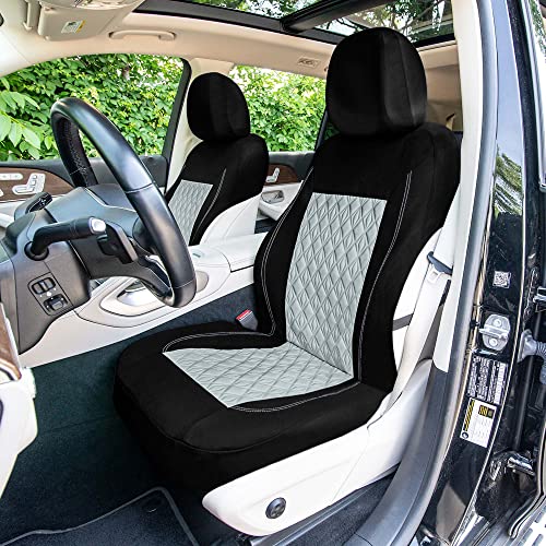 Universal Fit Diamond Stitched Flat Cloth Car Seat Covers Full Set - Gray - color: Gray
