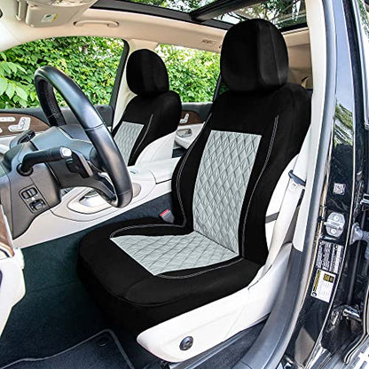 Universal Fit Diamond Stitched Flat Cloth Car Seat Covers Full Set - Gray - color: Gray