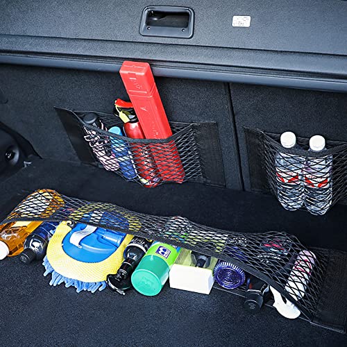 2pcs Cargo Net Car Storage Net - Stretchable Mesh Pocket Net Magic Tape Universal Mesh Car Accessories Interior Organizer (L)