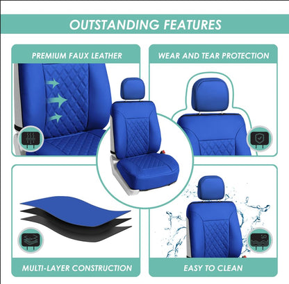 FH Group Deluxe Faux Leather Diamond Pattern Front Set Car Seat Cushions Comes with Headrest Covers (Blue) with Gift, Easy to Install - Universal Fit for Cars, Trucks, & SUVs - color: Blue