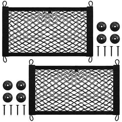 Frienda 2 Pieces Stretchable Small Cargo Net Pocket Storage Mesh Net Elastic Automotive Storage Pouch with 8 Pieces Mounting Screws and Hooks for Truck Car SUV Boats(21 x 9.8 Inches) - size: 21 x 9.8 Inches