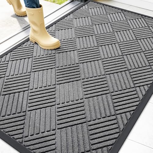 OLANLY Front Door Mat Outside Entrance 47x32, Absorbent, Heavy Duty Sturdy Natural Rubber Doormat Indoor Outdoor, Stain and Fade Resistant, Non-Slip Low Profile Floor Mat for Entryway, Grey Diamond - color: Grey Diamond, size: 47" X 32"