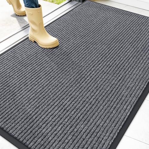 OLANLY Front Door Mat Indoor Outdoor Entrance, Waterproof Heavy Duty Doormat, Fade Resistant, Low Profile, Easy Clean Patio Porch Welcome Floor Mats for Entry, 47x32, Grey - color: Grey, size: 47" X 32"