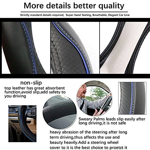 Car Steering Wheel Cover, Anti-Slip, Safety, Soft, Breathable, Heavy Duty, Thick, Full Surround, Sports Style (Black Blue) - color: Black With Blue Line