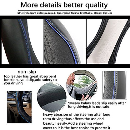 Car Steering Wheel Cover, Anti-Slip, Safety, Soft, Breathable, Heavy Duty, Thick, Full Surround, Sports Style (Black Blue) - color: Black With Blue Line