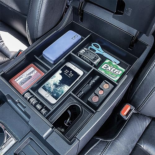 RUNROAD Center Console Organizer Full Cover Tray Compatible with Toyota Tundra 2014-2020 2021 Accessories, ABS Coin Holder Secondary Storage Box Insert Armrest Console Tray, Black