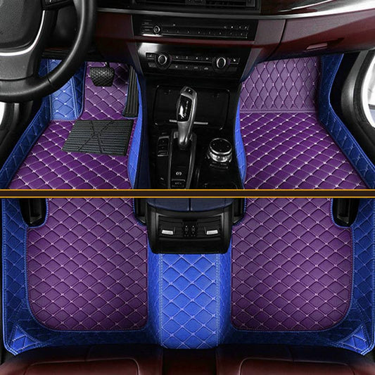 Customized Personalized car Floor mats, All-Weather Anti Slip and Waterproof Leather car Floor mat Set, 99.98% Customized Floor mats for Cars, Trucks, and SUVs (Edge Blue, Medium Purple) - color: Edge blue, medium purple
