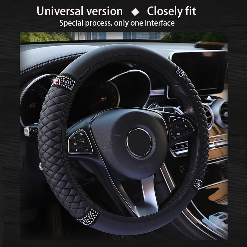Microfiber Leather Steering Wheel Cover with Anti-Slip Lining Universal Car Accessory for Steering Wheel with a Diameter of 14.5-15 inch (Black) - color: Black
