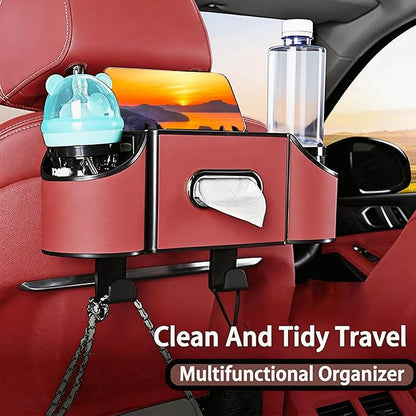 Back Seat Car Organizer,4 in 1 Multifunctional Car Back Seat Storage Box with Drink Cup Holder Tissue Box, for Hold Phone,Snacks, Drinks, Handbag-Red - color: Red