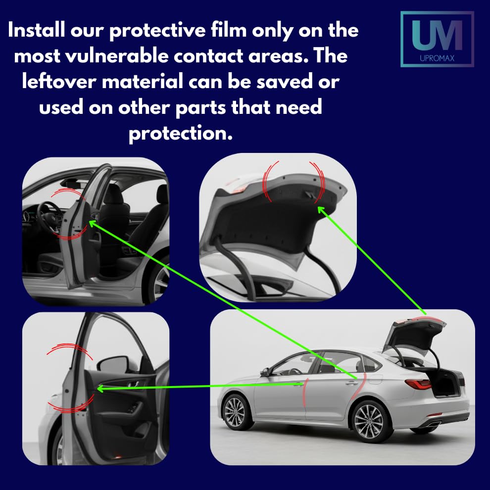 Door Edge Paint Protection Film, Car Door Handle Cup, Scotch Guard, Mini Knife, Squeege Cloth PPF Precut, Universal Fit, Protector, Upromax SelfHealing Scratch (Door Edge/Clear/4-Doors)