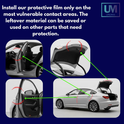 Door Edge Paint Protection Film, Car Door Handle Cup, Scotch Guard, Mini Knife, Squeege Cloth PPF Precut, Universal Fit, Protector, Upromax SelfHealing Scratch (Door Edge/Clear/4-Doors)