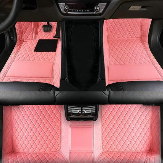 TAHALICustom Colors Car Floor Mats Black Pink for 99.9% Sedan SUV Sports， All-Weather Liners Car Floor mat，Luxury Leather Automotive Floor Mats (Pink-,3D Floor Mats) - color: Pink-