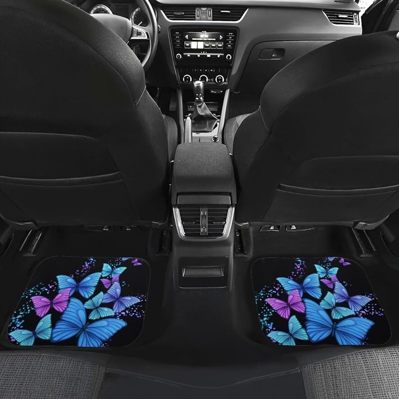 Butterfly Printing Car Floor Mats,Black Carpet Floor Mats with Heel Pad for Cute Women Girl, Universal Fit for Suvs,Sedans,Trucks,Cars, Set of 4 (Butterfly Style 1) - style: Butterfly style 1