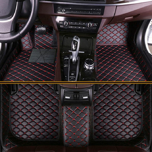 Customized Personalized car Floor mats, All-Weather Anti Slip and Waterproof Leather car Floor mat Set, 99.98% Customized Floor mats for Cars, Trucks, and SUVs (Black Red) - color: Black Red