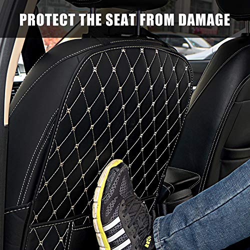 Kick Mats Back Seat Protector 2 Pack Car Back Seat Cover Premium Fabric Odor Free Protect Your Leather Seat with 2 Storage Pocket