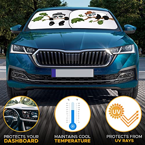 EcoNour Windshield Sun Shade Cartoon Funny Medium Size (31" L x 28" W), Printed Car Sunshade Foldable, 240T Polyester Blocks Heat and UV Rays for Front Window Protection - size: Medium-Grey