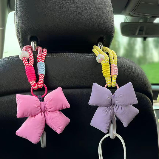 Car Seat Headrest Hook 2 Pack Hooks Hanger Storage Organizer Universal for Handbag Purse Coat, Cute Bow Car Accessories for Women (Purple+ Pink) - color: Bow Purple+ Pink