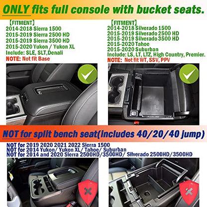 Center Console Organizer for 2014-2018 Chevy Silverado 1500 / GMC Sierra 1500 Accessories and 2015-2019 Sierra/Silverado 2500/3500HD and 15-2020 Yukon/Yukon XL/Tahoe/Suburban Armrest Storage Box black