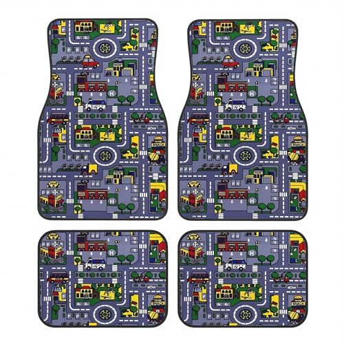 Universal Fit Car Floor Mats Set of 4Pcs, Intersecting City Roads All-Weather Front Rear Car Carpet Mats, Non-Slip Car Floor Mat Car Accessories for Automotive Trucks SUV Sedans Vans - color: Intersecting City Roads